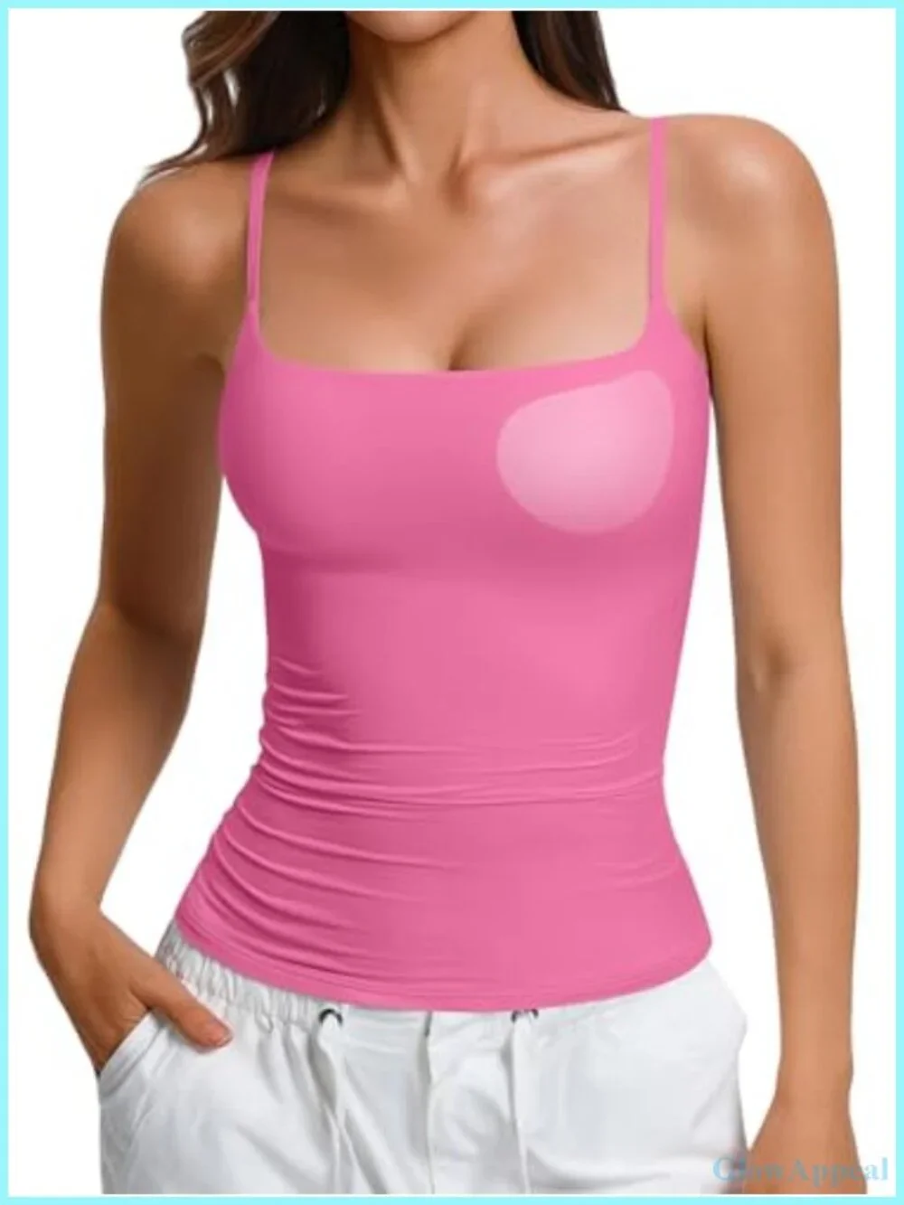 Padded Cami Tank Top Double Lined Spaghetti Strap Built in Bra Slim Fitted